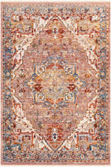 Detailed Lappe Area Rug with cream, blue, rust, and beige oriental pattern. Traditional style rug. Design-Rectangle-579
