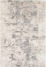 Close-up of the Lares Area Rug. Charcoal, light beige, medium gray, and tan tones with a contemporary animal pattern. Design-Rectangle-5376