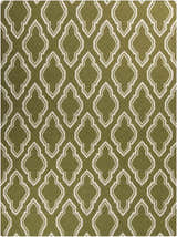 Close-up of the Larimore Area Rug. Olive green wool with a white geometric trellis pattern. Hand woven. Design-Rectangle-811