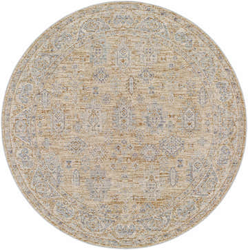 Detailed round Coby Cream Avant Garde rug with a traditional oriental pattern in cream, brown, and dusty sage. Design-Round-53