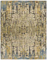 Close-up of the contemporary Latour Carpet. Hand-knotted rug with blue, olive, and taupe colors and a unique cracked texture. Design-Rectangle-810