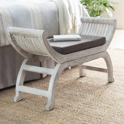 Labo Whitewashed Wooden Curved Bench