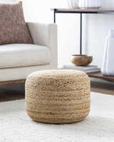 Lavertezzo Brick Red Knitted Beige Cotton Pouf
