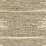 Close-up of the hand woven Lucasville Area Rug. Tan rug with horizontal white stripes and geometric details. Swatch