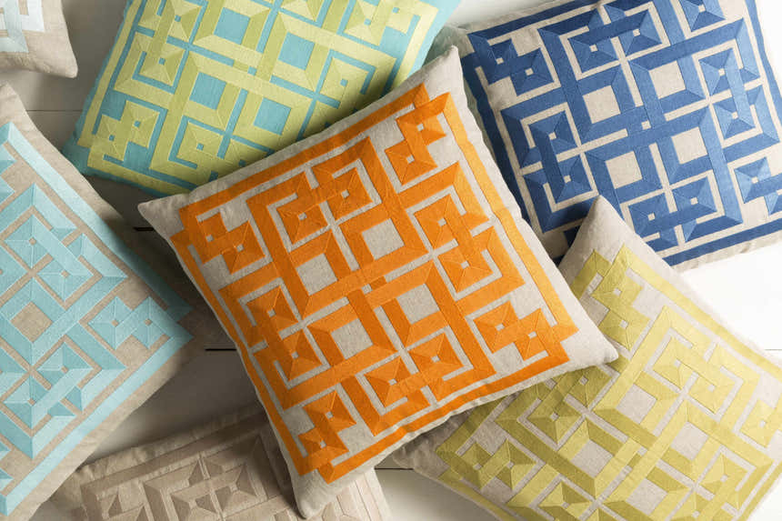 Shorncliffe Olive&Blue Geometric Accent Pillow - Clearance