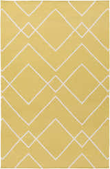 Close-up of the Leatherwood Area Carpet. Hand-woven cotton rug in off-white and tan with a contemporary geometric pattern. Design-Rectangle-576