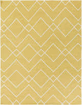 Close-up of the hand woven Leatherwood Area Carpet in off white and tan with a contemporary geometric pattern. Design-Rectangle-810