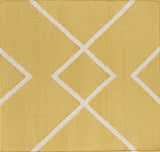 Close-up of the hand woven Leatherwood Area Carpet. Off white geometric pattern on a tan 100% cotton rug. Swatch
