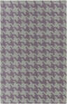 Close-up of the hand woven Ledbury Area Rug. Features a contemporary houndstooth pattern in charcoal and plum wool. Design-Rectangle-58