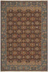 Hand knotted Leesport Area Rug in brown, beige, blue, and pink. Farmhouse style wool rug with traditional floral and geometric patterns. Design-Rectangle