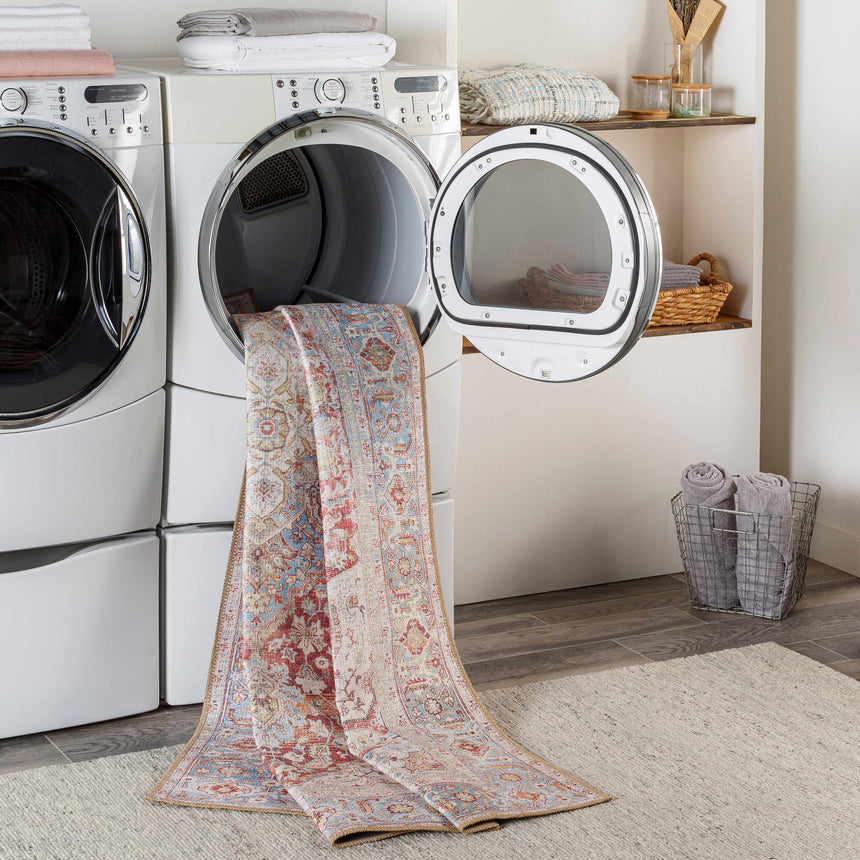 Cream Rust Leeston Washable Rug - Clearance