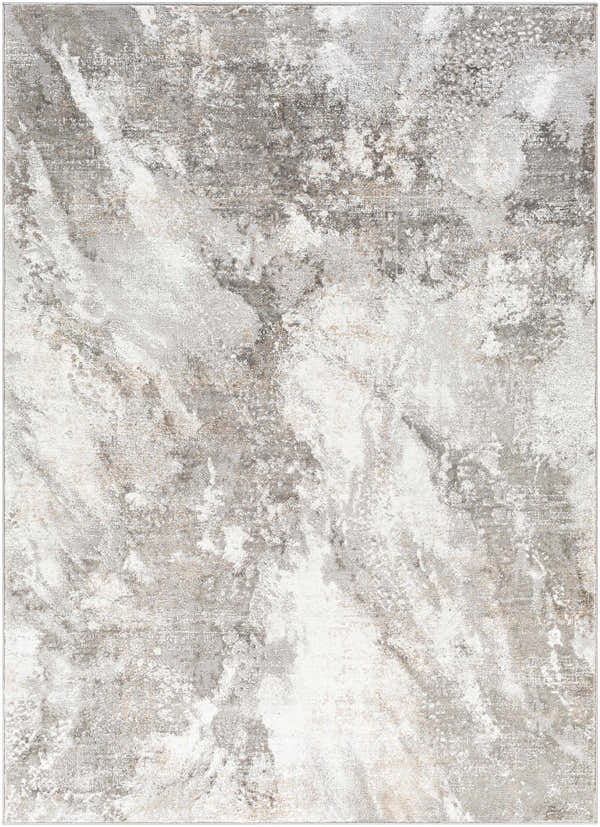 Close-up of the Leganes Brown Marble Rug, featuring a contemporary abstract design in charcoal, gray, ivory, and tan hues. Design-Rectangle-537
