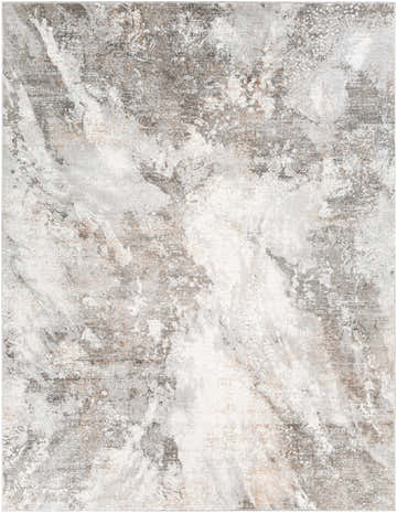 Close-up of the Leganes Brown Marble Rug featuring a contemporary gray, ivory, and tan abstract pattern. Design-Rectangle-71010