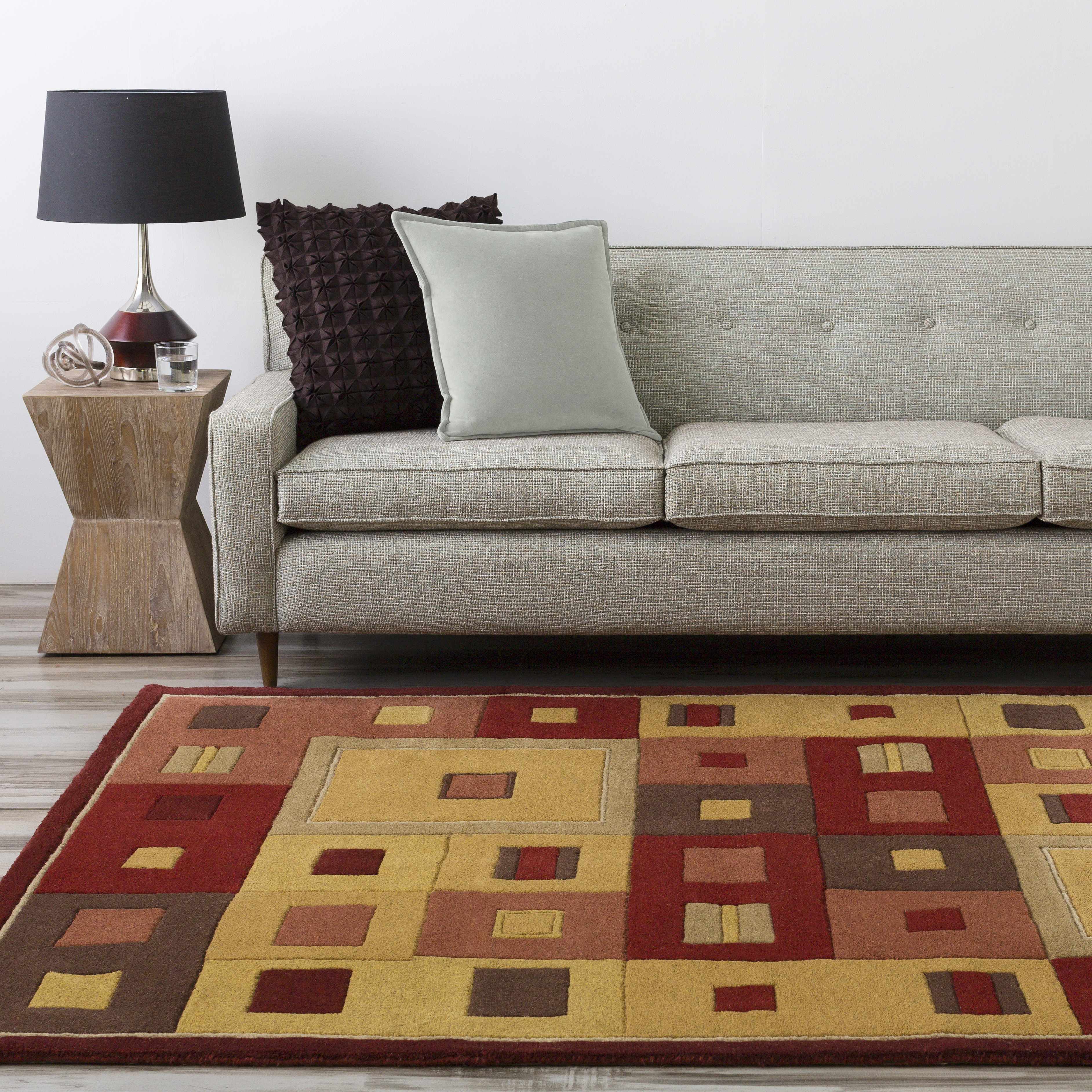 Lengby Modern Wool Rug - Clearance placed in a styled room setting, harmonizing with surrounding room decor. Contemporary Area Rug Backing Canvas 