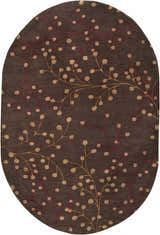 Oval Brown Elsu Area Rug with a floral pattern in burgundy and gold. Hand-tufted wool rug. Design-Oval-69
