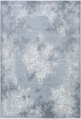 Close-up of the Letchworth Area Rug. Contemporary style with blue, gray, and ivory floral pattern. Machine woven polypropylene. Design-Rectangle-5376