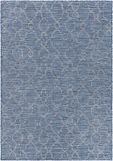Close-up of the Lidlington Flatweave Area Carpet in blue. Features a contemporary geometric pattern and flat texture. Design-Rectangle-537