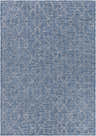 Close-up of the Lidlington Flatweave Area Carpet in blue. Features a contemporary geometric pattern and flat texture. Design-Rectangle-537