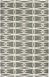Close-up of the hand woven Lipan Area Rug. Charcoal wool rug with a geometric ivory pattern. Contemporary style. Design-Rectangle-58