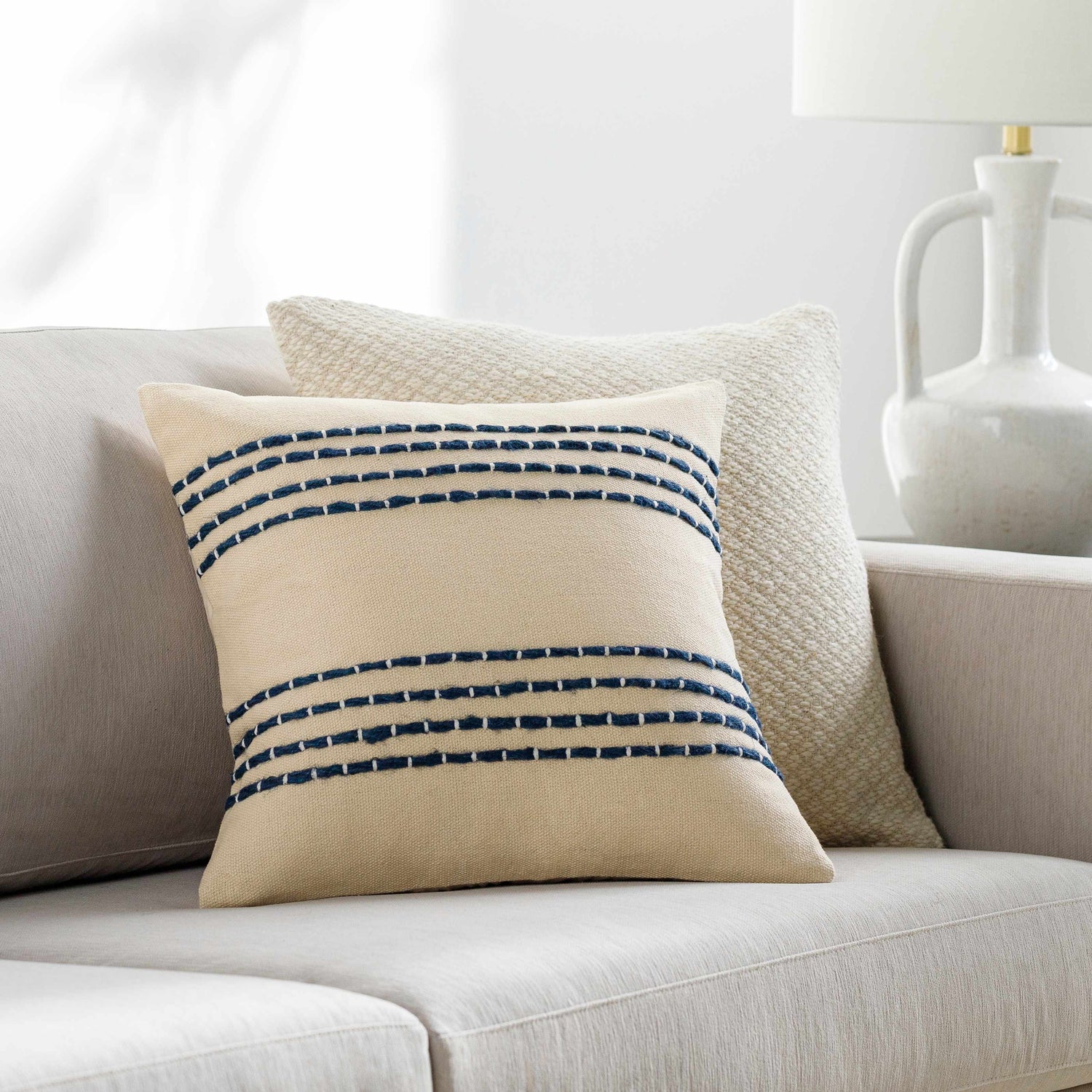 Listie Beige Navy Striped Accent Pillow – Boutique Rugs