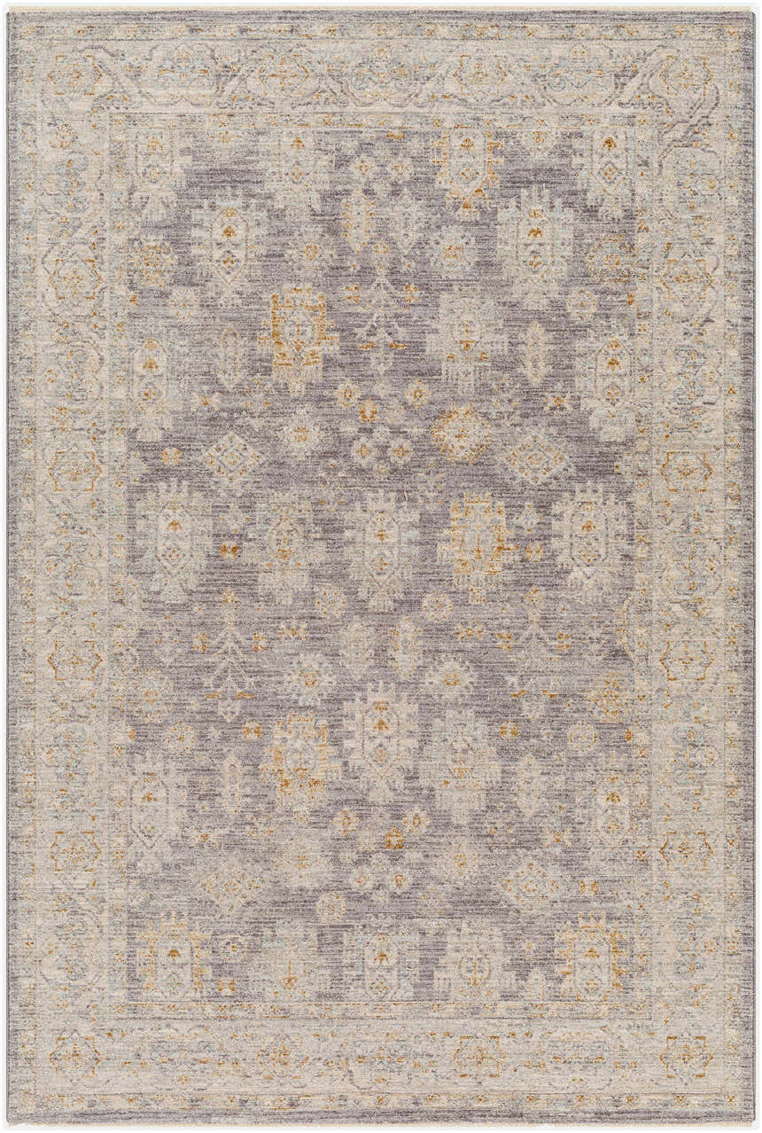 Detailed view of the Coby Brown Avant Garde rug, showcasing its traditional oriental pattern in charcoal, brown, and dusty sage. Design-Rectangle-576