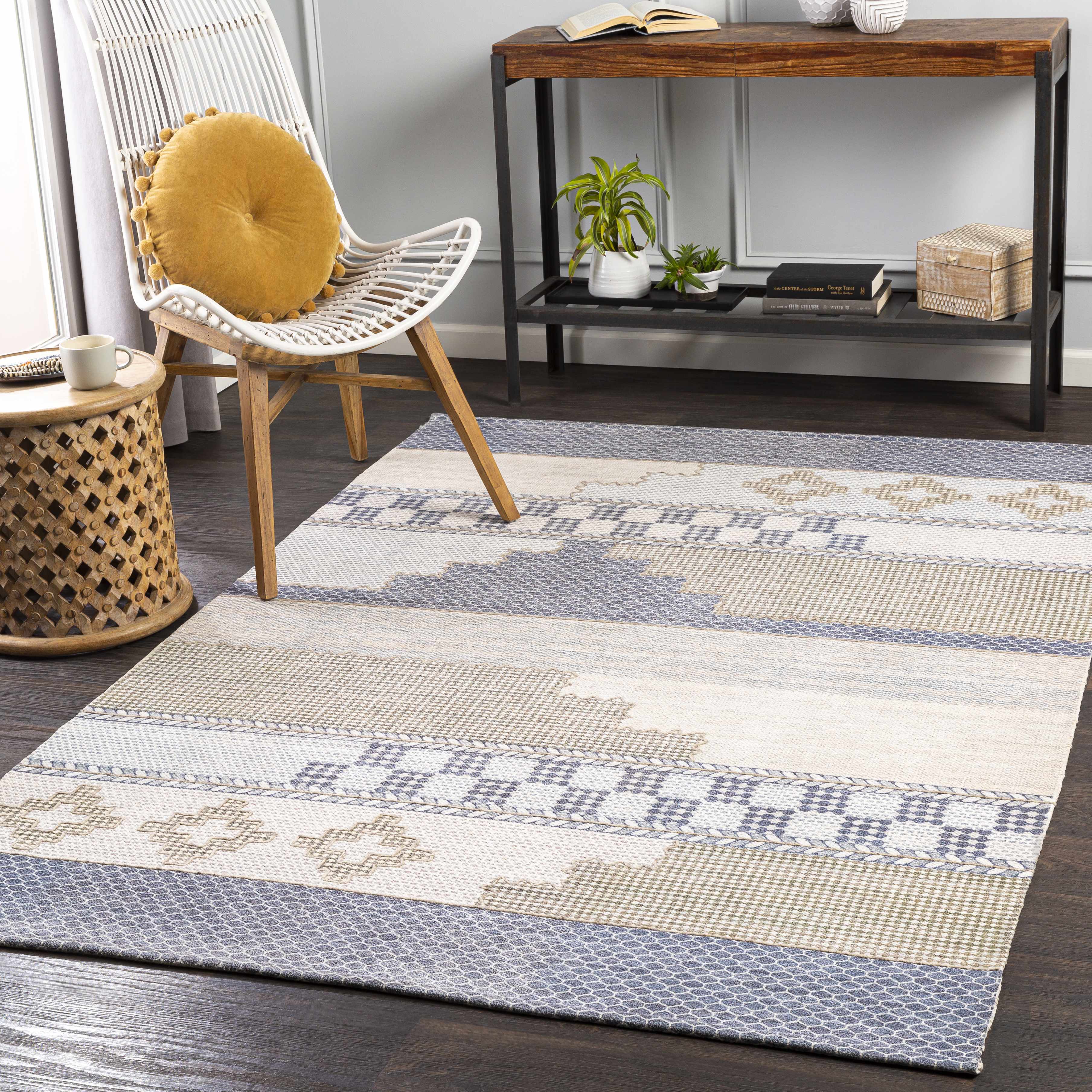 Llansteffan Carpet - Clearance placed in a styled room setting, harmonizing with surrounding room decor. Transitional,Bohemian Area Rug Backing  