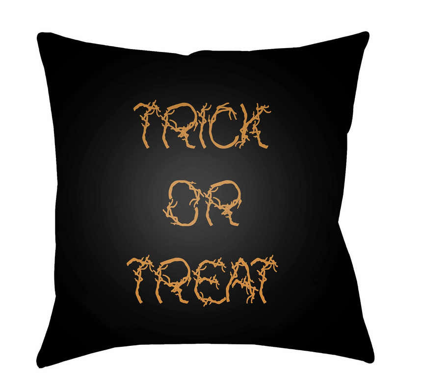 Halloween Trick or Treat Black Outdoor Pillow