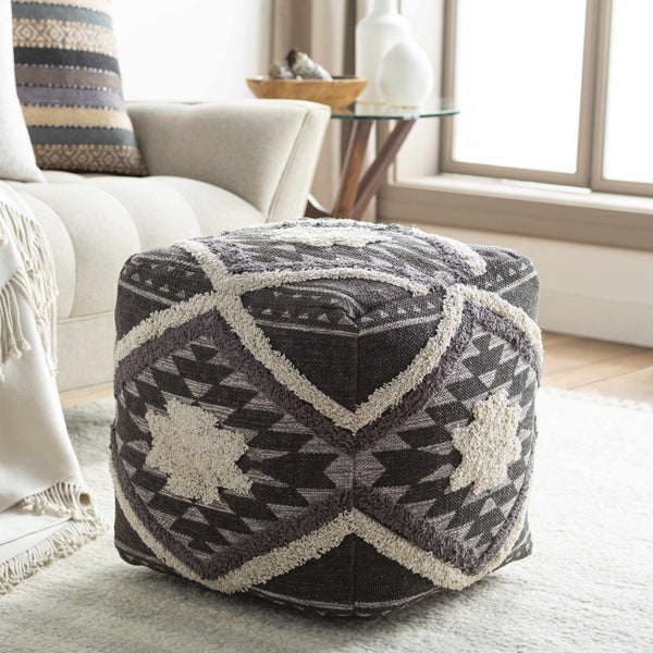 Almondbank Handwoven Beige Cotton Pouf