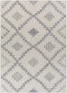 Close-up of the Lanigan Indoor & Outdoor Rug featuring a blue and off-white geometric Southwestern pattern. Design-Rectangle-537
