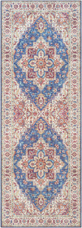 Detailed view of the Kapaa Blue Medallion Rug, featuring beige, blue, and orange traditional patterns. Design-Runner-2676