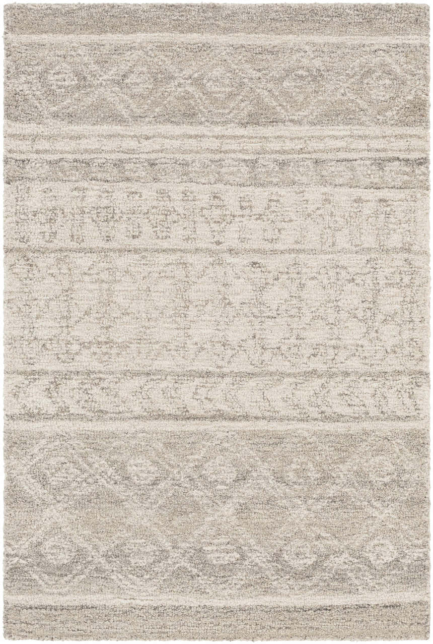 Close-up of the hand-tufted Lone Beige Tufted Maroc Wool Rug featuring a textured geometric Moroccan-inspired pattern. Design-Rectangle-23