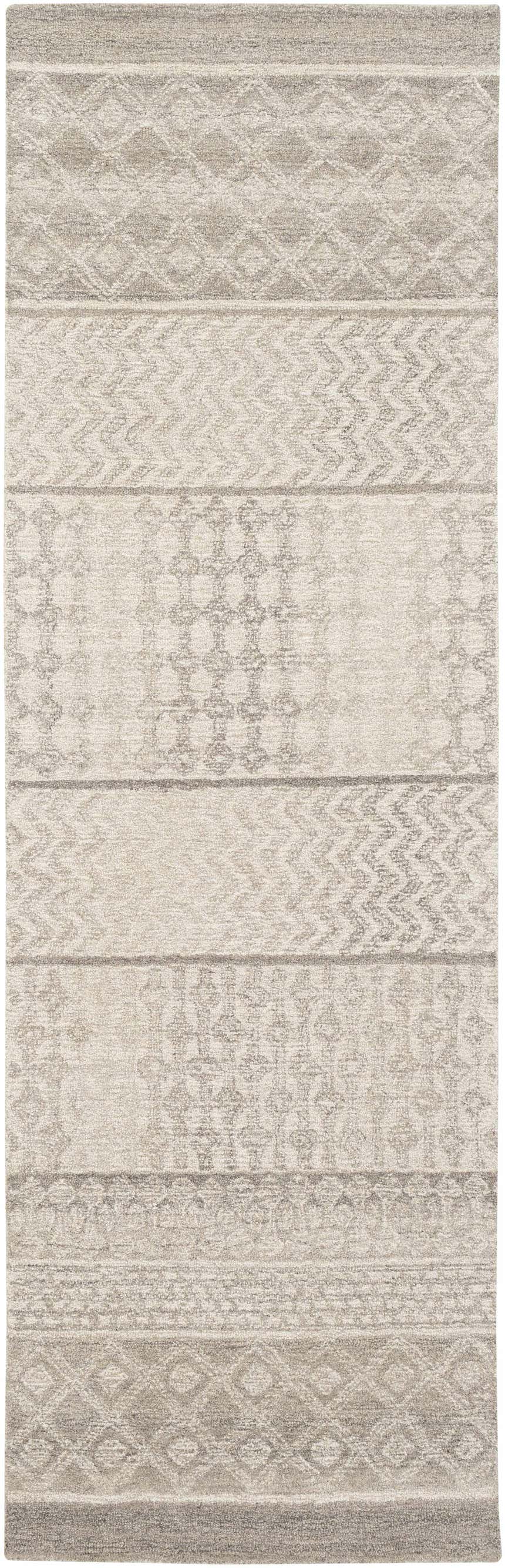 Close-up of the hand-tufted Lone Beige Tufted Maroc Wool Rug showcasing its bohemian geometric pattern and soft wool texture. Design-Runner-268