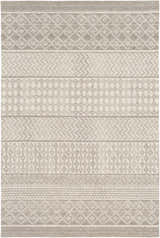 Close-up of the Lone Beige Tufted Maroc Wool Rug, featuring a bohemian-inspired geometric pattern and soft, neutral colors. Design-Rectangle-576