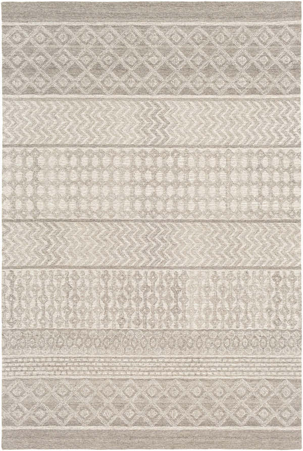 Close-up of the Lone Beige Tufted Maroc Wool Rug, featuring a bohemian-inspired geometric pattern and soft, neutral colors. Design-Rectangle-576