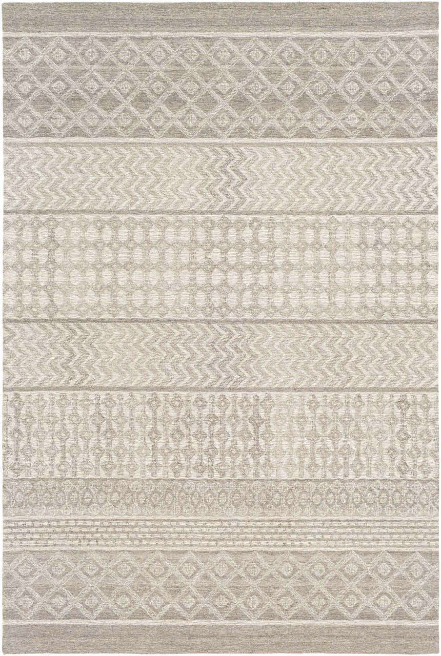 Close-up of the Lone Beige Tufted Maroc Wool Rug, featuring a bohemian-inspired geometric pattern and soft, neutral colors. Design-Rectangle-576