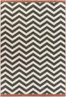 Close-up of the Lockhart Outdoor Rug. Black and light beige chevron pattern with a brick red border. Design-Rectangle-76109