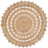 Close-up of the Longville Round Jute Rug, showcasing its hand-woven texture and natural jute and tan colors. Design-Round-8