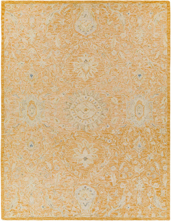 Close-up of the Lonoy 2x3 Coral Wool Carpet. Hand-tufted rug with a traditional, cream, and brick red floral pattern. Design-Rectangle-57