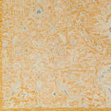 Close-up of the hand-tufted Lonoy 2x3 wool rug. Features coral, cream, and blue floral pattern. Bohemian style. Swatch