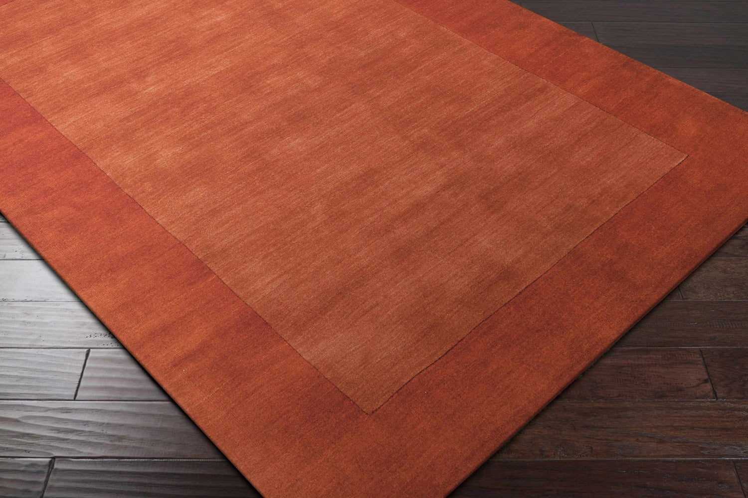 Bordered Solid Brick Red Wool Rug