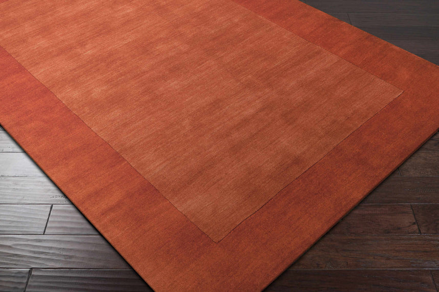 Bordered Solid Brick Red Wool Rug