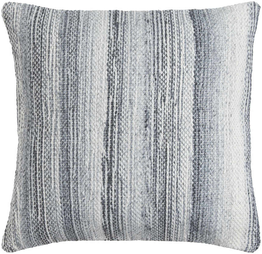 Stonel Light Gray and Off White Woven Stripe Cottage Farmhouse Recycled PET Outdoor Accent Pillow