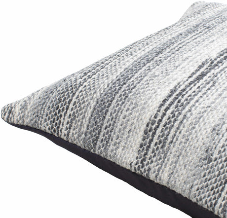 Stonel Light Gray and Off White Woven Stripe Cottage Farmhouse Recycled PET Outdoor Accent Pillow