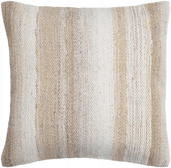 Creval Cream and Tan Woven Stripe Cottage Farmhouse Recycled PET Outdoor Accent Pillow