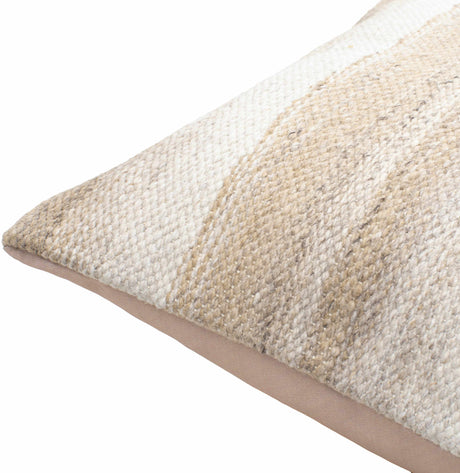 Creval Cream and Tan Woven Stripe Cottage Farmhouse Recycled PET Outdoor Accent Pillow