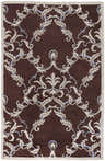 Close-up of the hand-knotted Ludlam Area Carpet. Features a brown background with silver blue and light gray floral design. Design-Rectangle-58