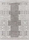 Close-up of the Luddenham Textured Outdoor Rug. Black, gray, and white farmhouse style rug with geometric pattern. Design-Rectangle-710103