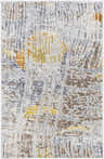 Close-up of the Ludington Area Rug. Abstract pattern in shades of gray, brown, yellow, and white. Vintage style. Design-Rectangle-23