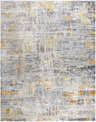 Close-up of the Ludington Area Rug in shades of gray, ivory, yellow and orange with a distressed, vintage-inspired pattern. Design-Rectangle-710103