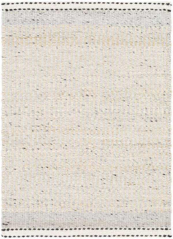 Close-up of Lumatil Area Rug: hand-woven jute and wool rug in cream, light gray, and black with a farmhouse style. Design-Rectangle-23